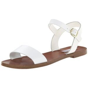 Womens Steve Madden Donddi Flat Ankle Strap Sandals White Leather 9.5